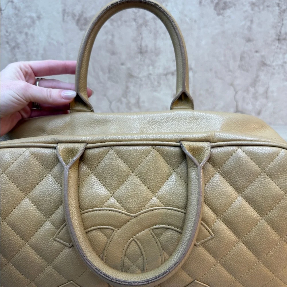Chanel Cream Vintage Chic Quilted Tan Bowling Handbag - Picture 7 of 14